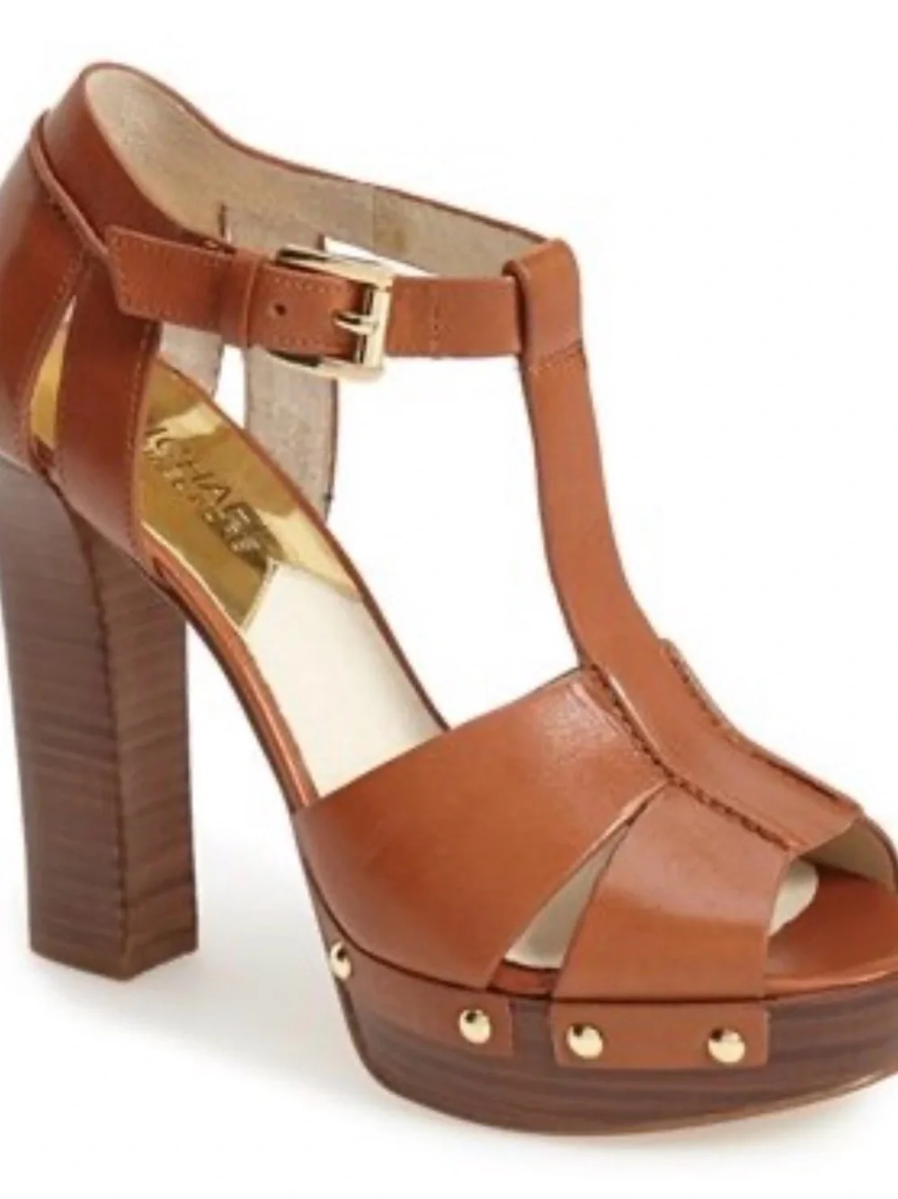 MICHAEL Michael Kors Tan Leather T-Strap Platform Heel